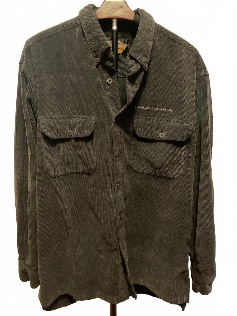 Harley-Davidson Vintage Black Corduroy Button Shirt L Biker Grunge Workwear